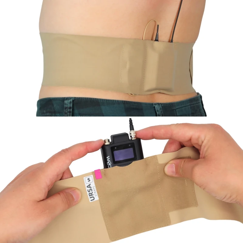 URSA Waist Strap - Ultra Slim, Breathable & Stretchy Microphone Transmitter Straps. Compatible with Most Transmitter/Receivers (Beige, Medium Waist - Small Pouch) - Image 1