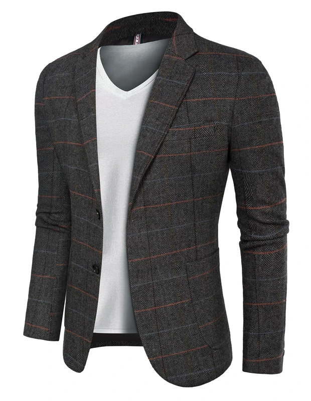 PJ Paul Jones Herringbone Tweed Blazer British Wool Blend Sport Coat Jacket, D-Gray, XXL