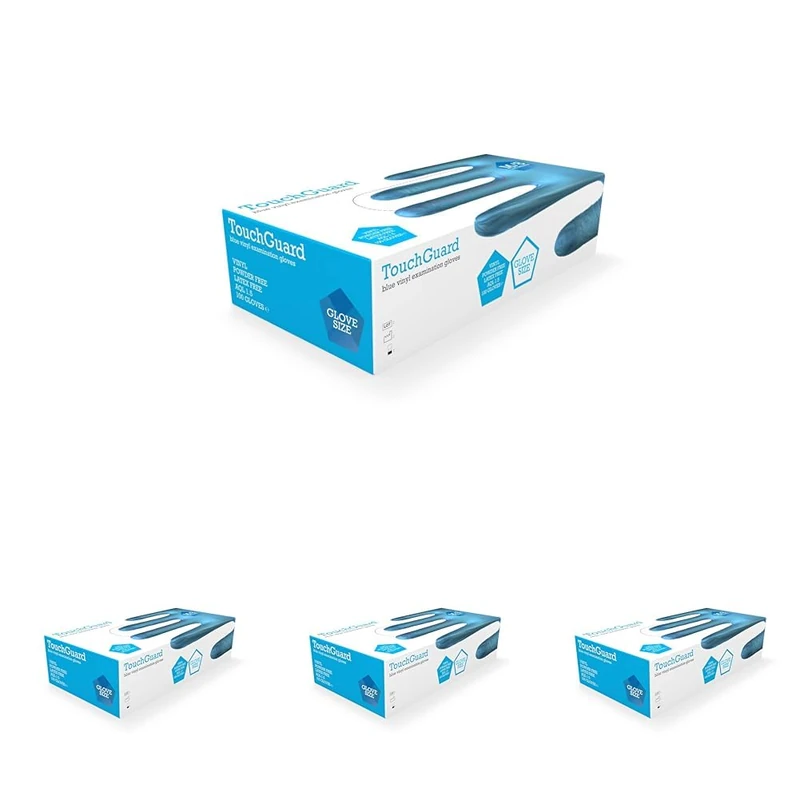 TOUCHGUARD Blue Vinyl Disposable Gloves, Powder-Free, Box of 100, Large (Pack of 4) - Image 1