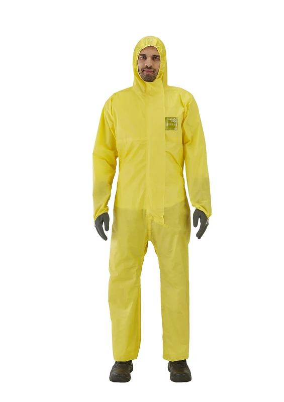 Ansell AlphaTec 2300 Model 132, Disposable Work Overall with Hood, Chemical Protection Type 3/4/5, Waterproof Coverall Suit, Industrial Safety Workwear, Men Women, Yellow, Size M (1 Unit) (Pack of 3)