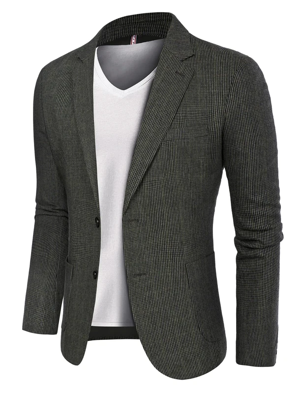 PJ PAUL JONES Herringbone Tweed Blazer British Wool Blend Sport Coat Jacket, Green-Houndstooth, XL