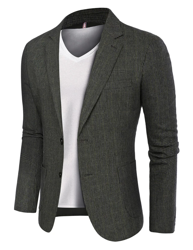 PJ PAUL JONES Herringbone Tweed Blazer British Wool Blend Sport Coat Jacket, Green-Houndstooth, XXL