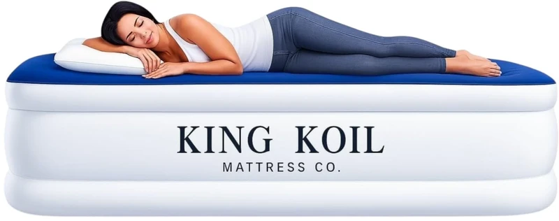 King Koil Premium California King Size Air Mattress with Built-in Cushion and Patented Built-in High Speed Pump 20" King Size Premium Double High Air Bed for Home, Camping and Guests