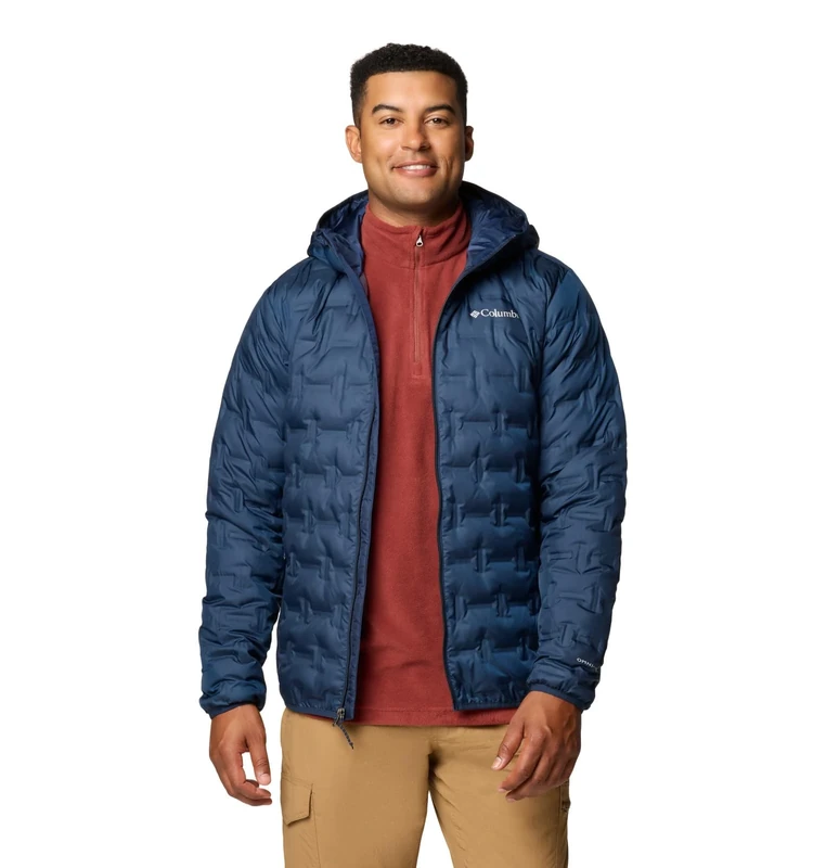 Columbia Men's Delta Ridge 2 Down Hooded Jacket, Hooded Puffer Down Jacket, Collegiate Navy, X-Large