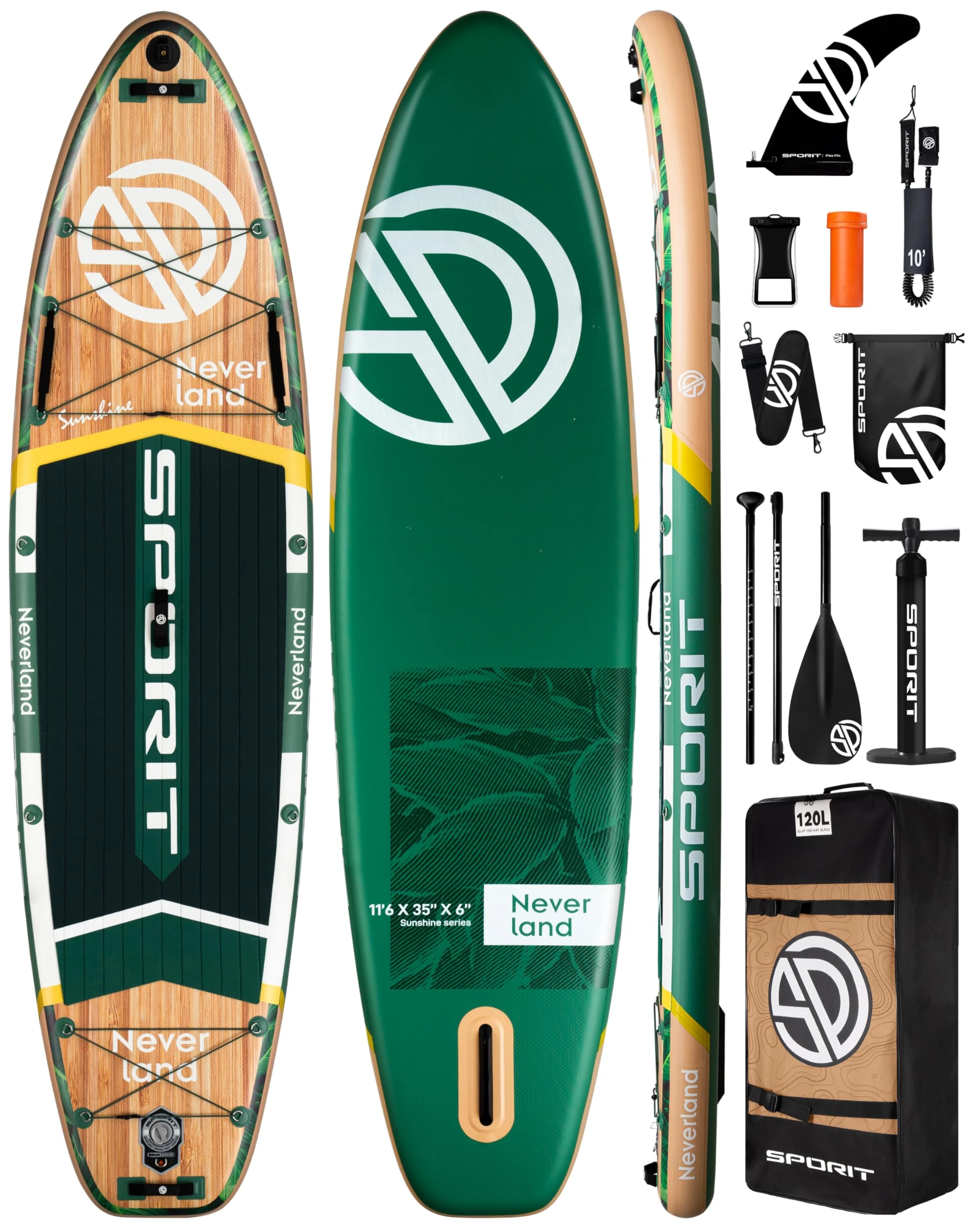 SPORIT 11'6×35" Super Wide Inflatable Stand Up Paddle Board, Ultra Stable SUP Board for Adults, 450lb Capacity with Shoulder Strap, 100L Backpack, Removable US Fin, Floating Paddle, Safety Leash