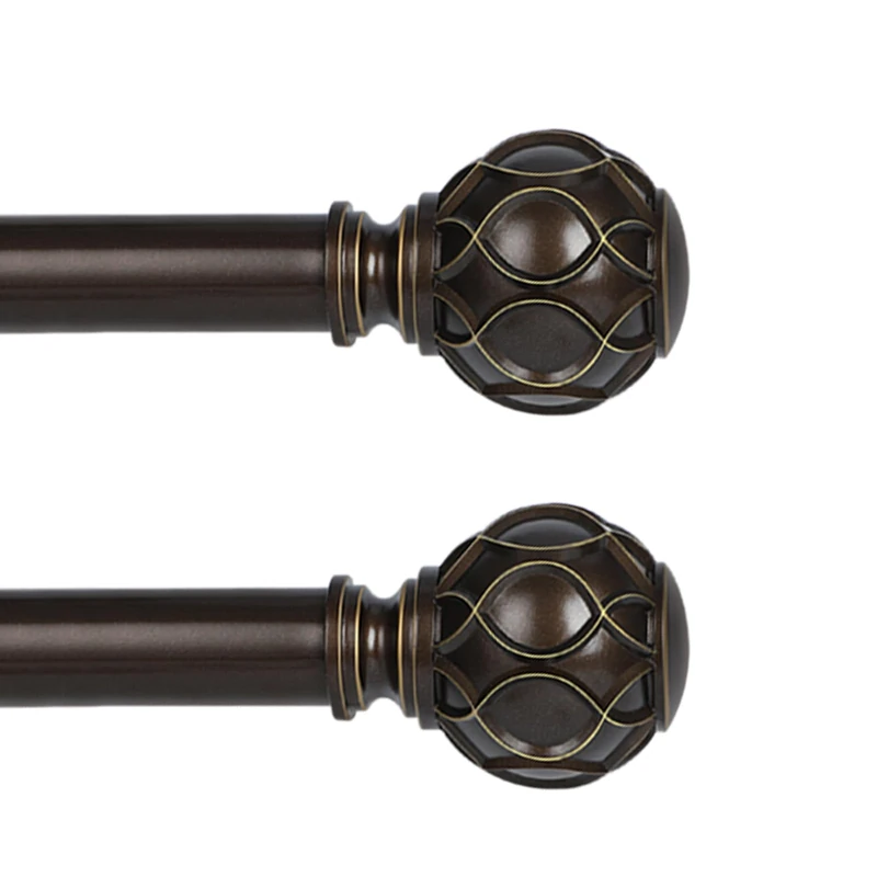 HTZON Bronze Curtain Rods for Windows 2 Pack:Farmhouse Boho Decorative Curtain Rod for Bedroom Living Room,Heavy Duty Adjustable Rustic Drapery Rods with Vintage Coastal Finials,Antique Bronze 66-120"