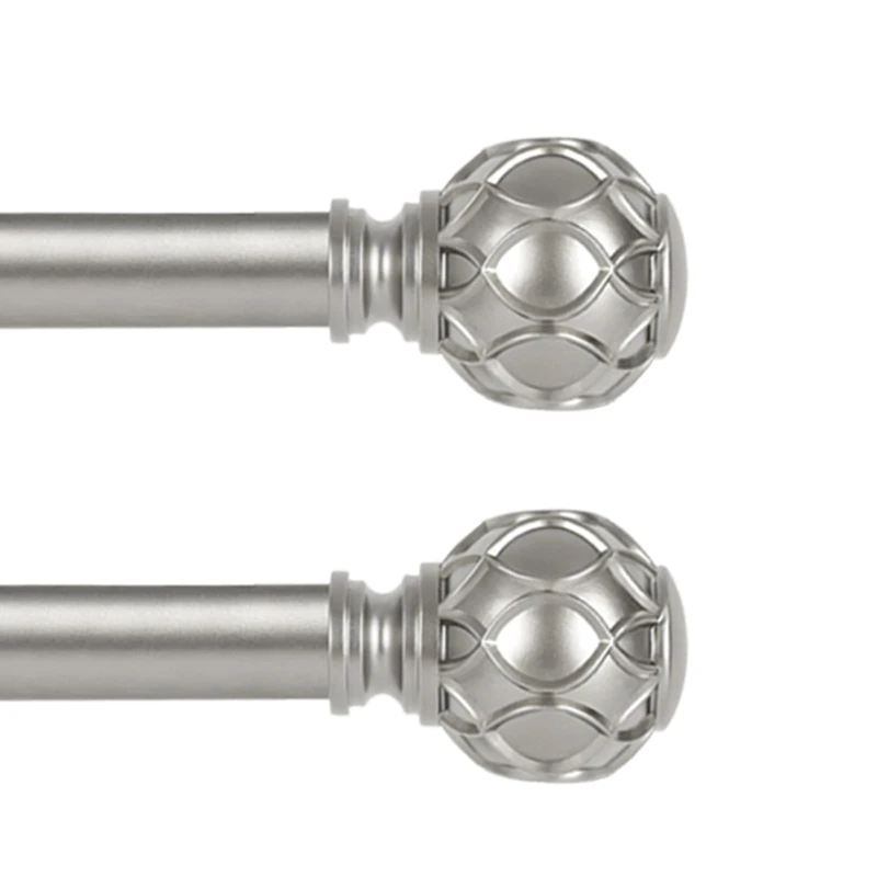 HTZON 2 Pack Silver Curtain Rods 66 to 120 Inch,1 Inch Adjustable Long Curtain Rod,Netted Texture Window Curtains Rods,Farmhouse Heavy Duty Curtain Rods,Decorative Drapery Rods 66-120",Antique Silver
