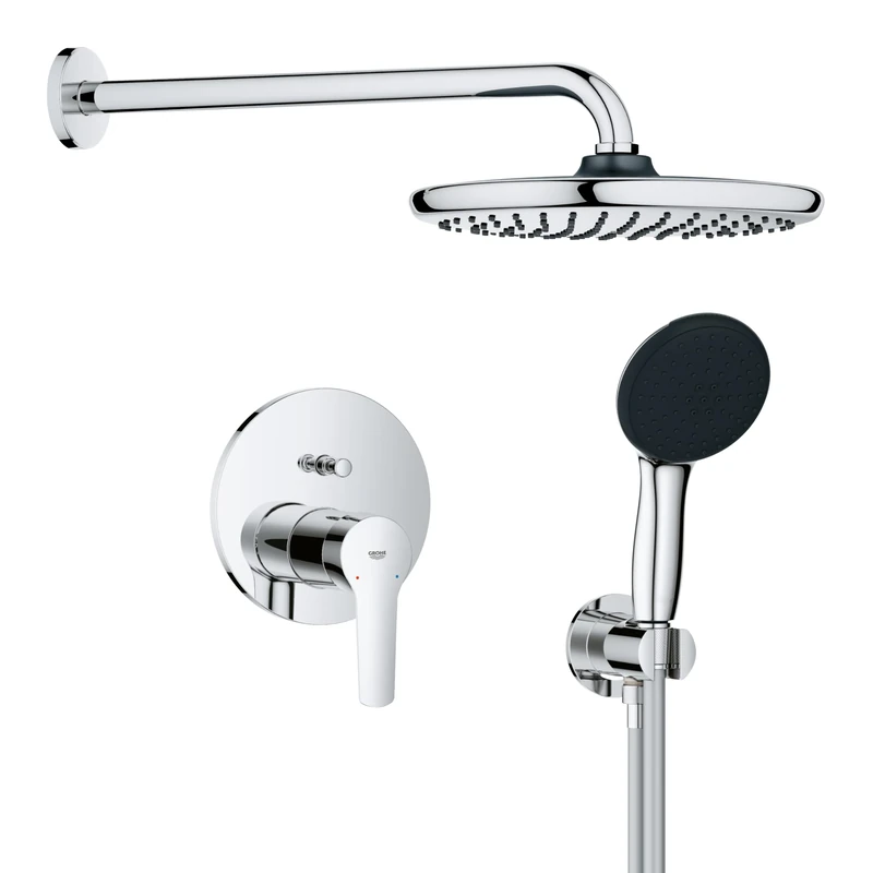 GROHE Start - Concealed Shower System with 1 Lever Mixer and 2-Way Diverter (Arm, 25 cm Mono Overhead,11 cm Hand Shower 2 Sprays, Outlet Elbow 1/2'' with Holder, Hose 1.5m),Chrome, 25292000