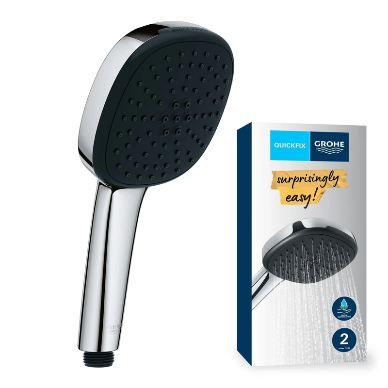 GROHE Vitalio Comfort 110 QuickFix - Hand Shower (Square 11 cm Shower Head, 2 Sprays: Rain & Jet, Extra Water Saving, Anti-Limescale System, Universal Mounting System), Chrome, 2639710E