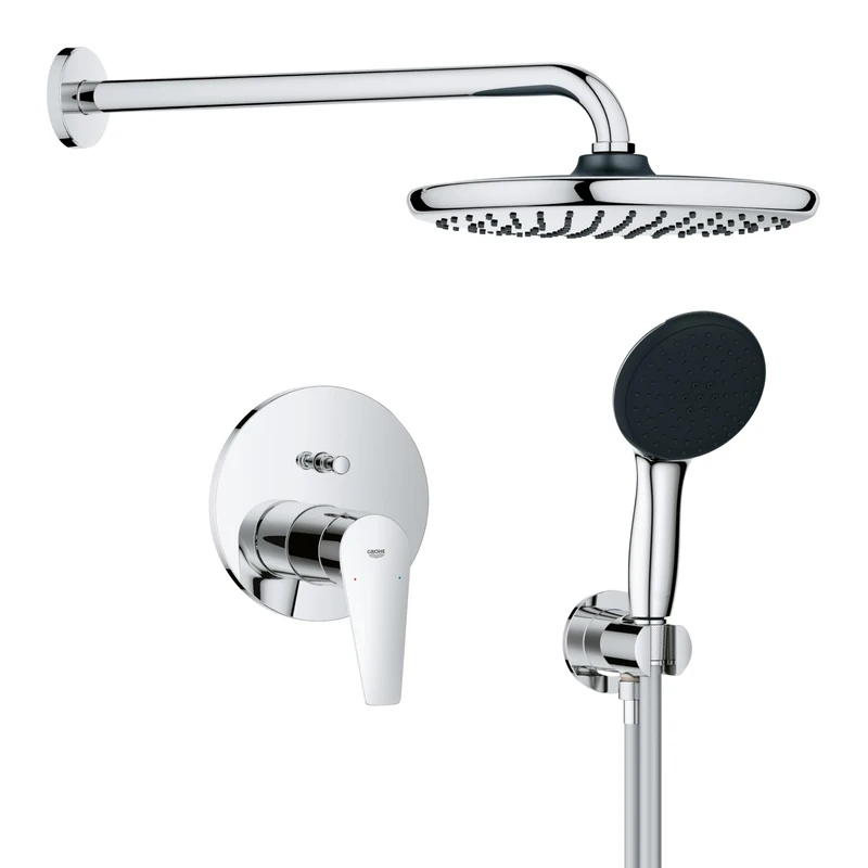 GROHE Start Edge - Concealed Shower System with 1 Lever Mixer and 2-Way Diverter (Arm, 25 cm Head and 11 cm Hand Shower 2 Sprays, Outlet Elbow 1/2" with Holder, Hose 1.5m), Chrome, 25293000