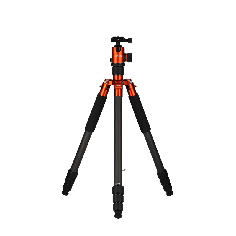 Rollei Orange Carbon Fibre Camera Tripod: Compact, Lightweight, 3-in-1 with Arca Swiss Ball Head, Monopod, Macro Tripod, Includes Spikes and Bag