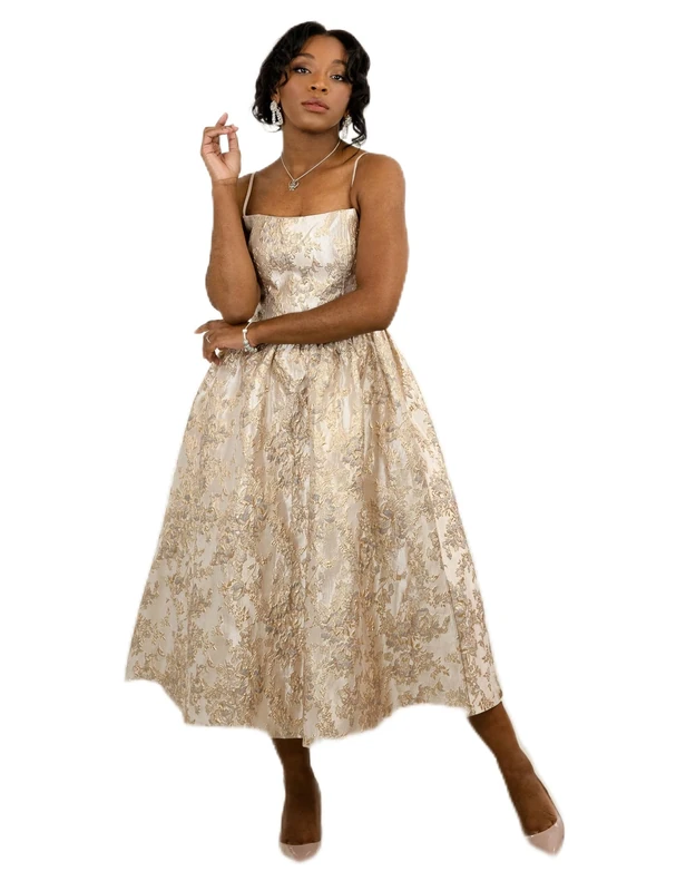 BALOU Womens Jacquard Cocktail Dress, Gold, 12 UK