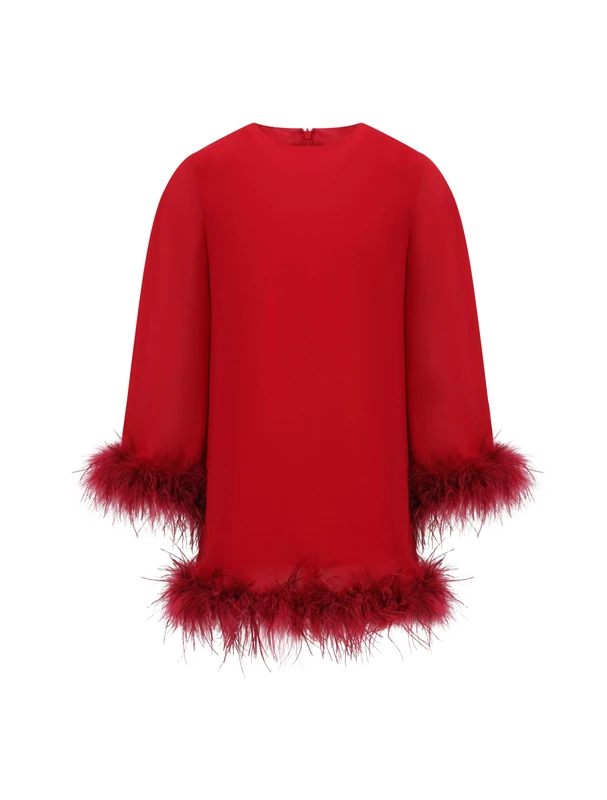 BALOU Girls Red Ostrich Feather Trimmed Dress for Baby Girls: Elegant Special Occasion Attire