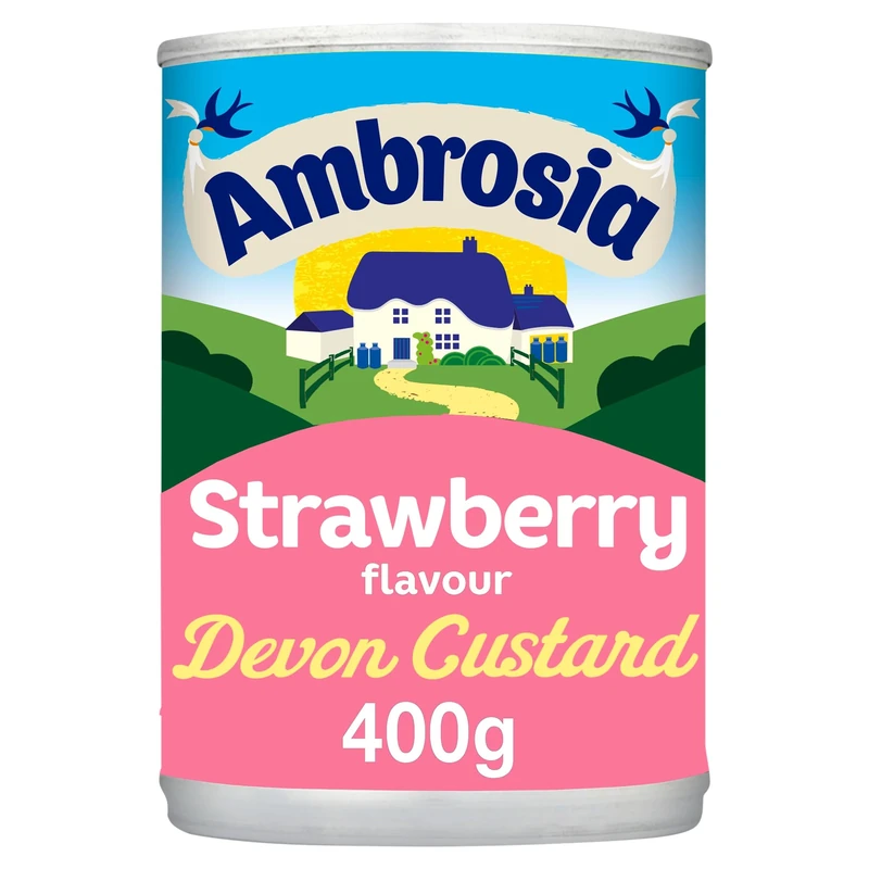 Ambrosia Devon Custard with Strawberry Flavour - Creamy Vegetarian Friendly Ready-to-Eat Dessert, Source of Calcium, 400 g (Pack of 12)