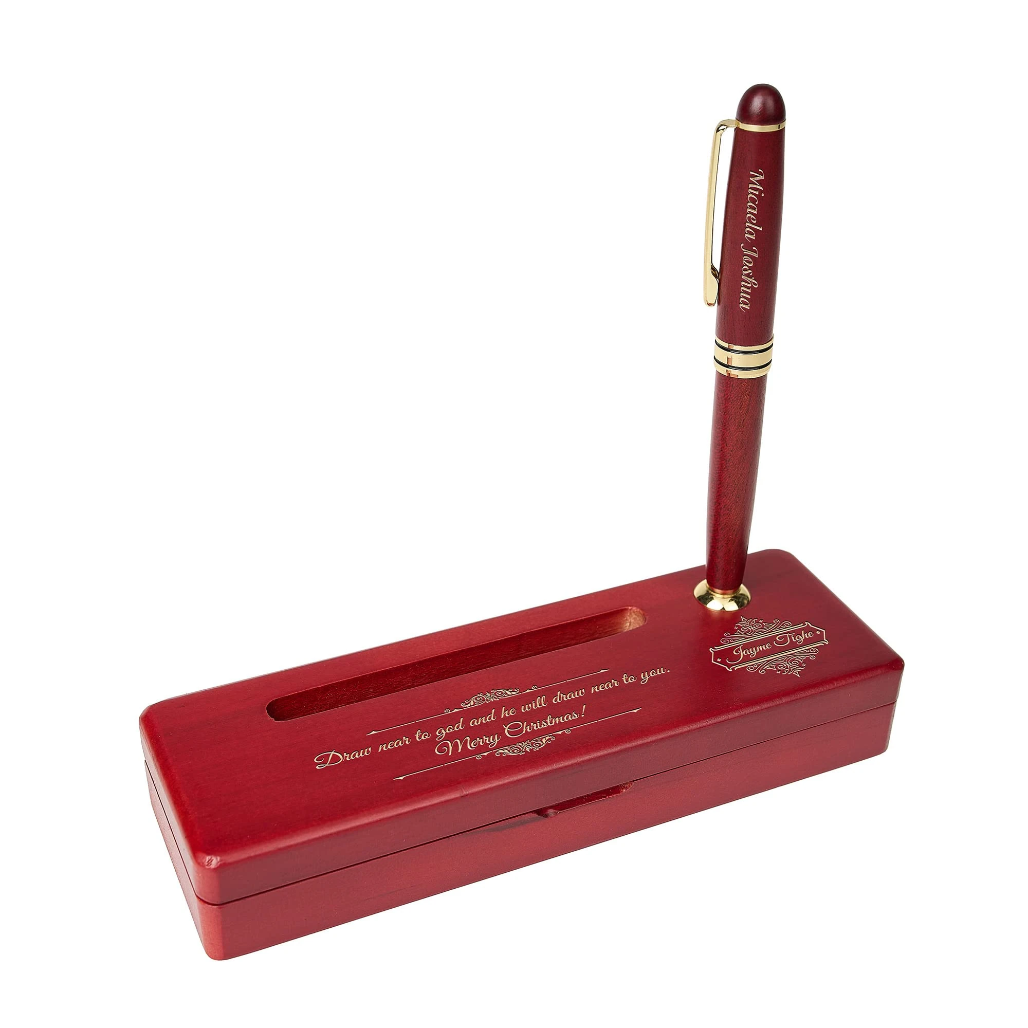 Custom Engraved Wood Pen Set, Executive Pen and Box With Free Personalization, Rosewood Ballpoint Pen With Case For Gift