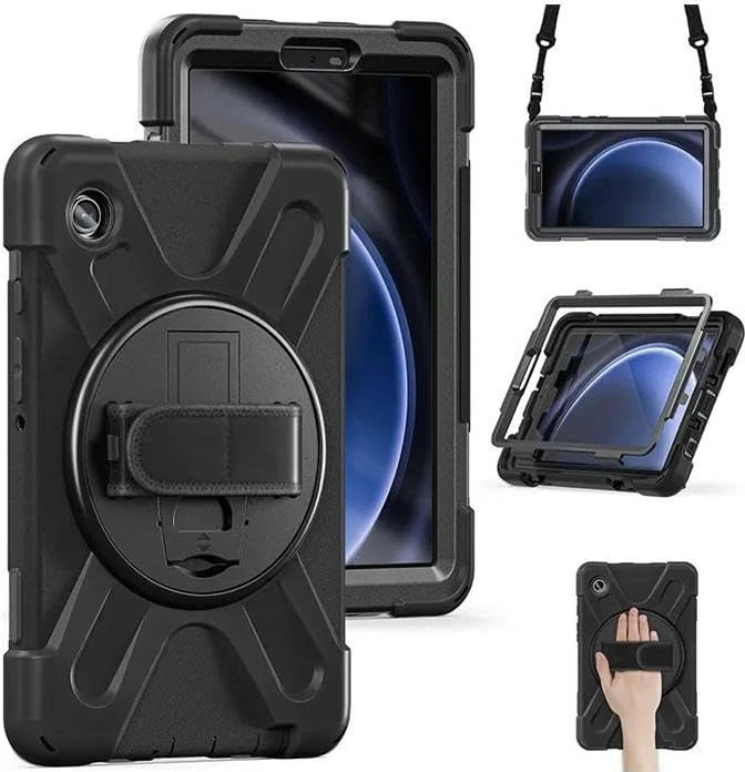 eSTUFF Austin Defender Case Samsung Galaxy Tab A9+ with Hand, W128609215 (Galaxy Tab A9+ with Hand Strap and Shoulder Strap. Black)