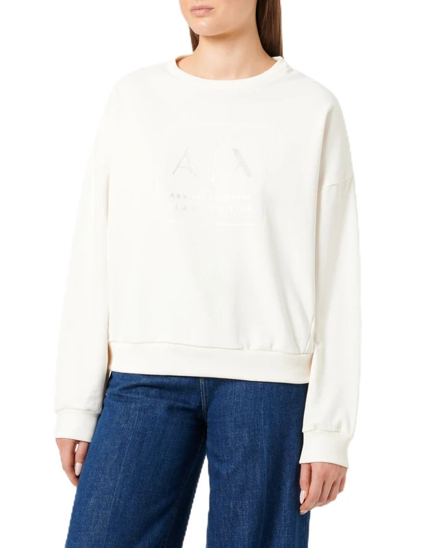 Armani Exchange Women's Sustainable, Black Edition, Round Neck Sweatshirt, ISO, L