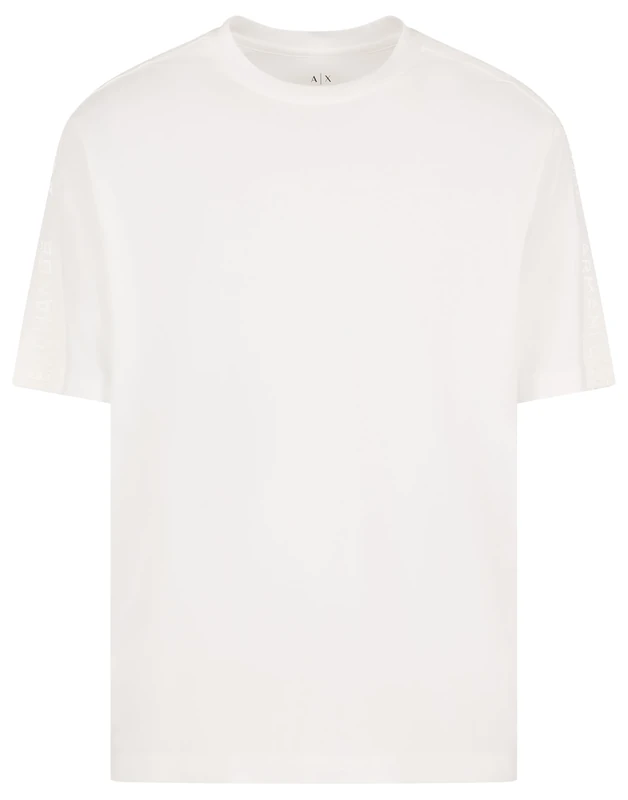 Armani Exchange Men's The Grid, Sustainable, Logo Tape T-Shirt, Off White, XS