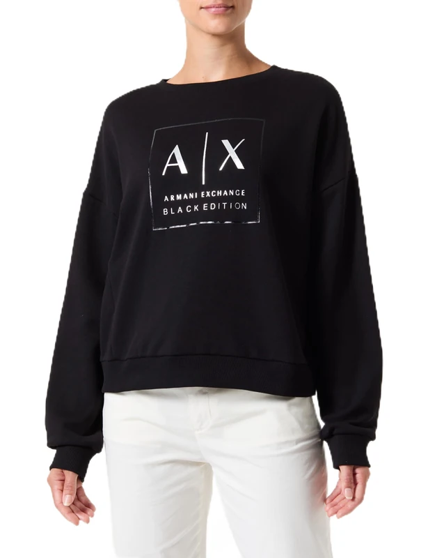 Armani Exchange Women's Sustainable, Black Edition, Round Neck Sweatshirt, M