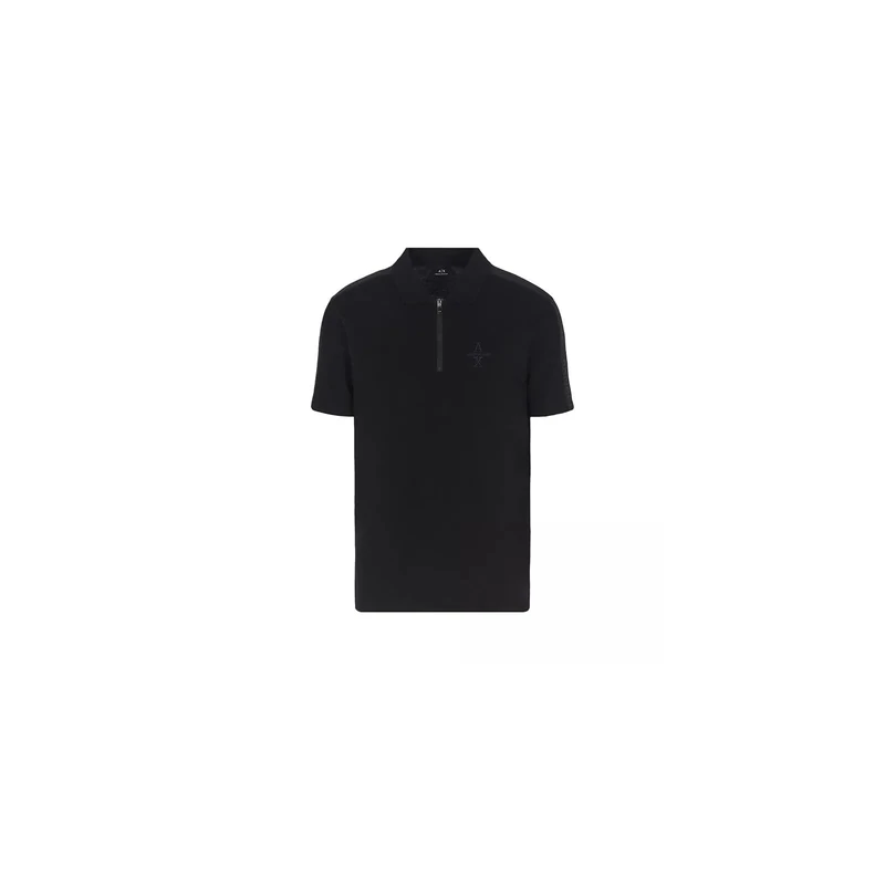 Armani Exchange Men's The Gird, Sustainable, Logo Tape, Front Zip Polo Shirt, Black, XS, Black, XS