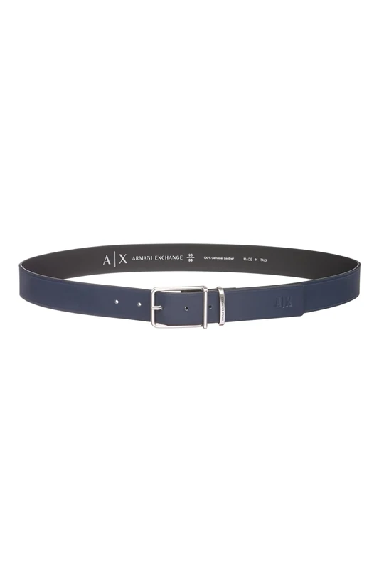 Armani Exchange Men's Monocolour, Silver Buckle, Debossed Logo Belt, blue, 120