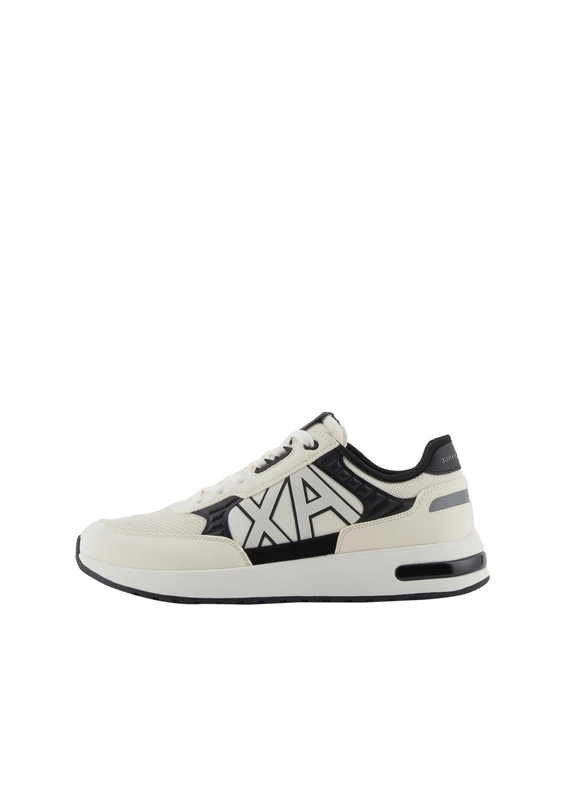 Armani Exchange Men Dusseldorf Embossed Geometric Motifs Sneaker, White Black 01, 8 UK