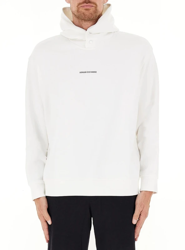 Armani Exchange Men's The Grid, Sustainable, Printed Logo Lettering Hooded Sweatshirt, off white, XS