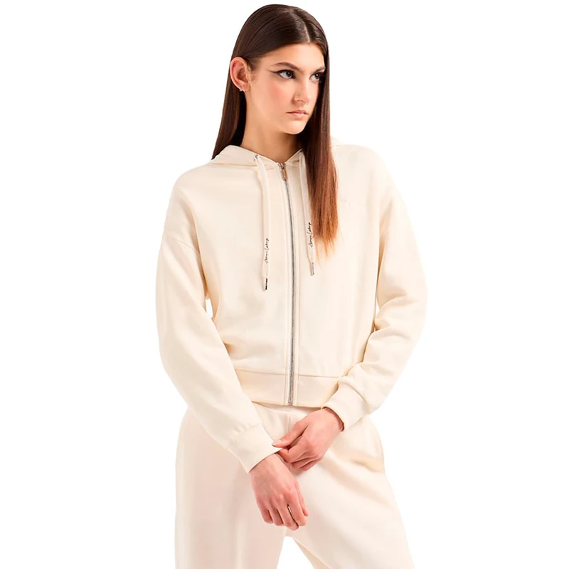 Armani Exchange Women's Sustainable, Logo Downstrings, and Zip Closure Hooded Sweatshirt, ISO, XS
