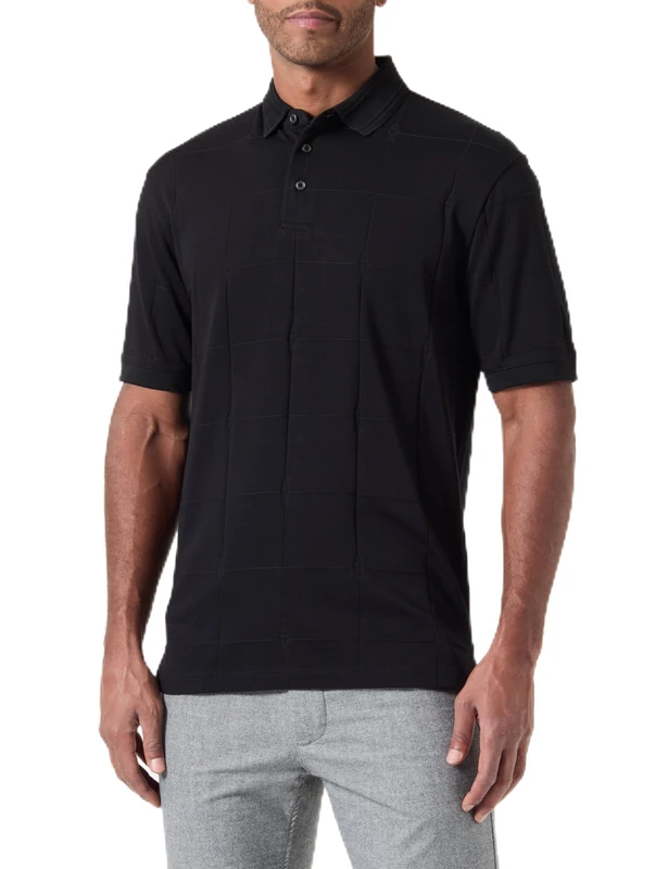 Armani Exchange Men's The Grid, Sustainable, All Over Tonal Logo Polo Shirt, Black, XS