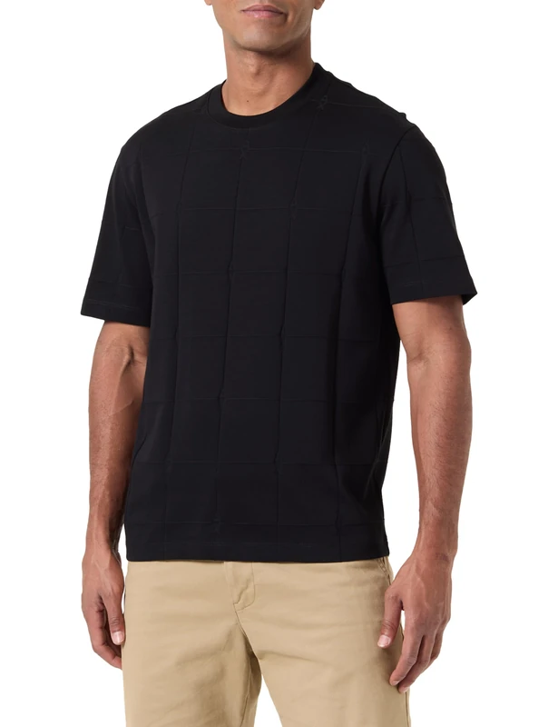 Armani Exchange Men's The Grid, Sustainable, All Over Tonal Logo T-Shirt, Black, XS