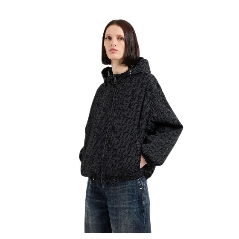 Armani Exchange Women's The Notorius Frank, Reversible, Allover Monogram Pattern Blouson Jacket, Black, M