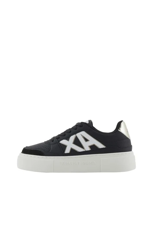 Armani Exchange Women's Kurt Low Cut, Platform Sole, Colour Contrasts Trainers, Black Pale, 8.5 UK