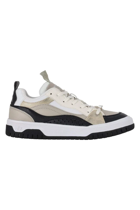 Armani Exchange Women's Duck, Logo Charm, Laminated Details Sneaker, Black Mud, 2.5 UK