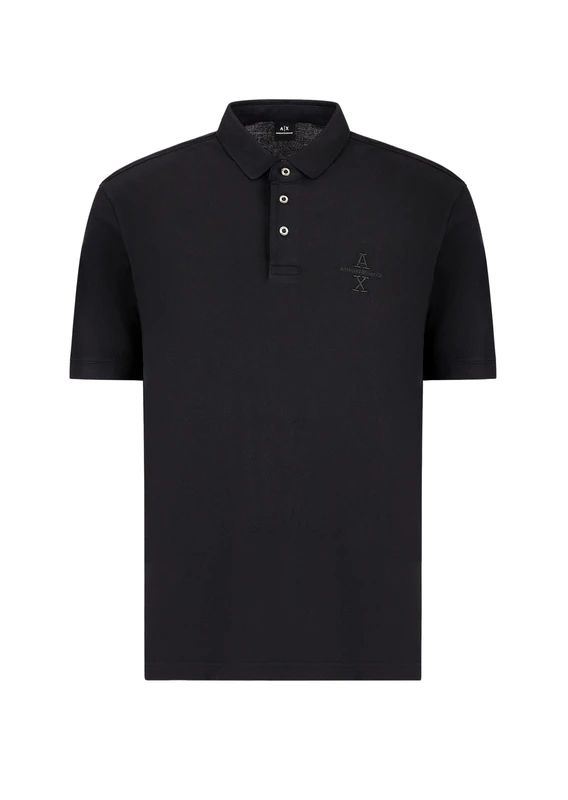 Armani Exchange Men's The Grid, Sustainable, Embroidered Front Logo Polo Shirt, Black, XS - Image 1