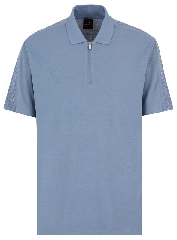 Armani Exchange Men's The Gird, Sustainable, Logo Tape, Front Zip Polo Shirt, Flint Stone, XS