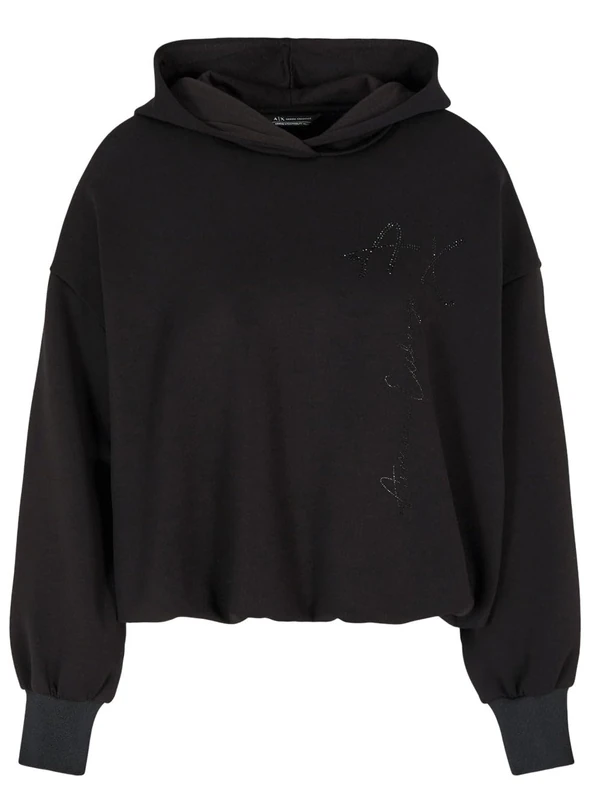 Armani Exchange Women's Sustainable, Side On Tone Logo Hooded Sweatshirt, black, M