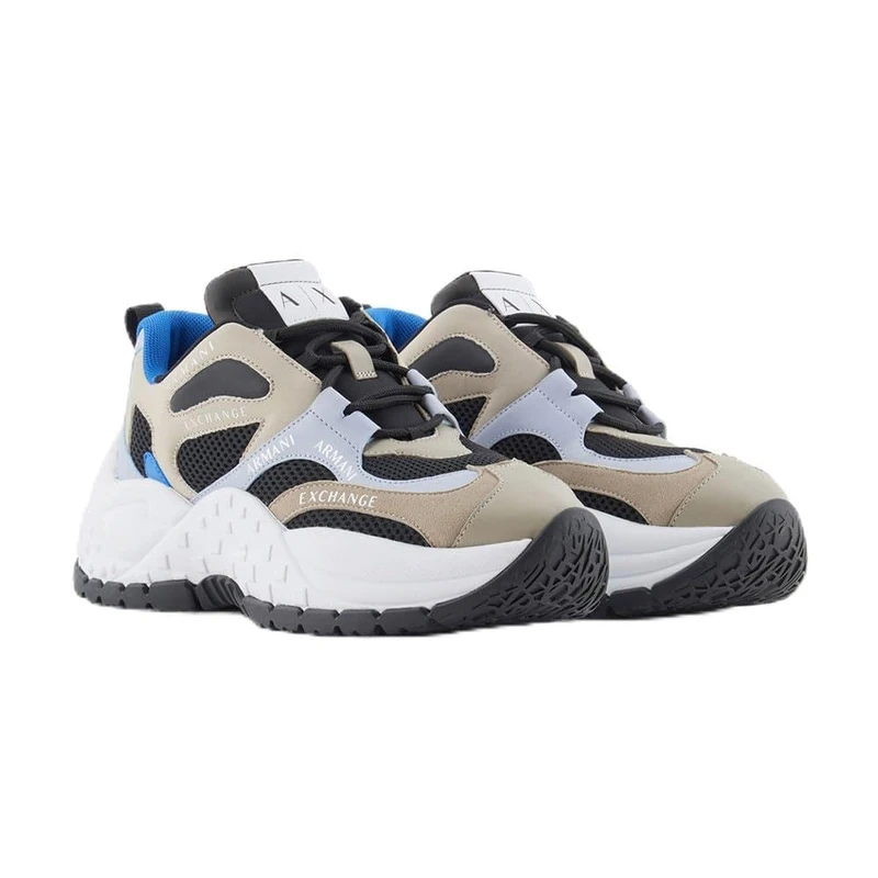 Armani Exchange Women's Vedder, Chunky Sole, Jumpsuit Logo Sneaker, Mud Blue Black, 3.5 UK