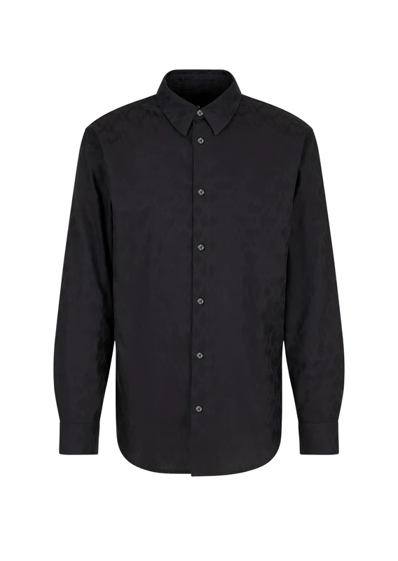 Armani Exchange Men's The Grid, All Over Tonal Logo Shirt, Black, XS