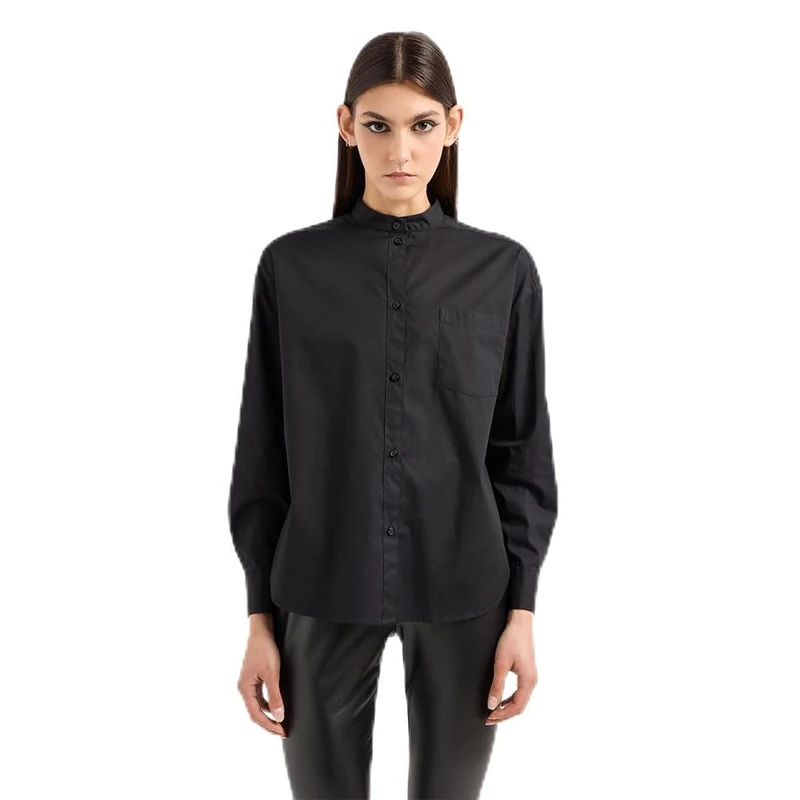 Armani Exchange Women's Cotton, Back Logo Patch Shirt, Black, S