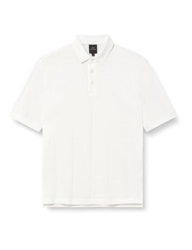 Armani Exchange Men's The Grid, Sustainable, All Over Tonal Logo Polo Shirt, Off White, XS