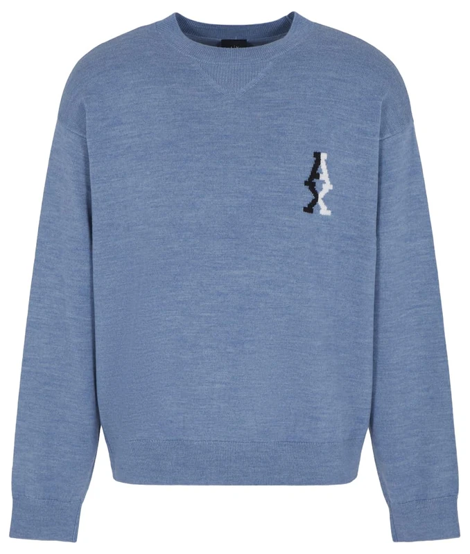 Armani Exchange Men's The Grid, Sustainable, Jacquard Logo Pullover Sweater, Flint Stone, XS
