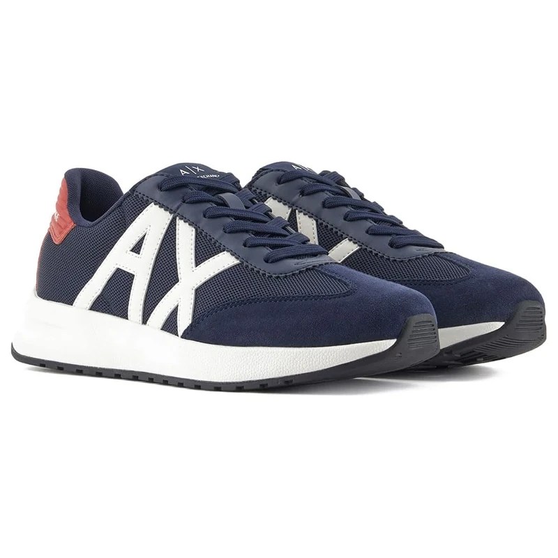 Armani Exchange Men's Dusseldorf Contrast Logo Sneaker, Navy red, 8 UK