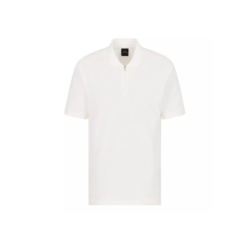 Armani Exchange Men's The Gird, Sustainable, Logo Tape, Front Zip Polo Shirt, Off White, XS - Image 1