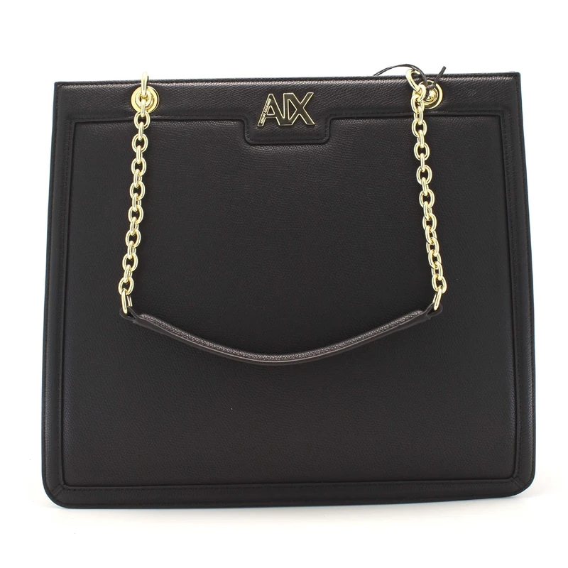 Armani Exchange Women's Madison, Sustainable, Gold Chain Handle Tote L, Black, black, One size