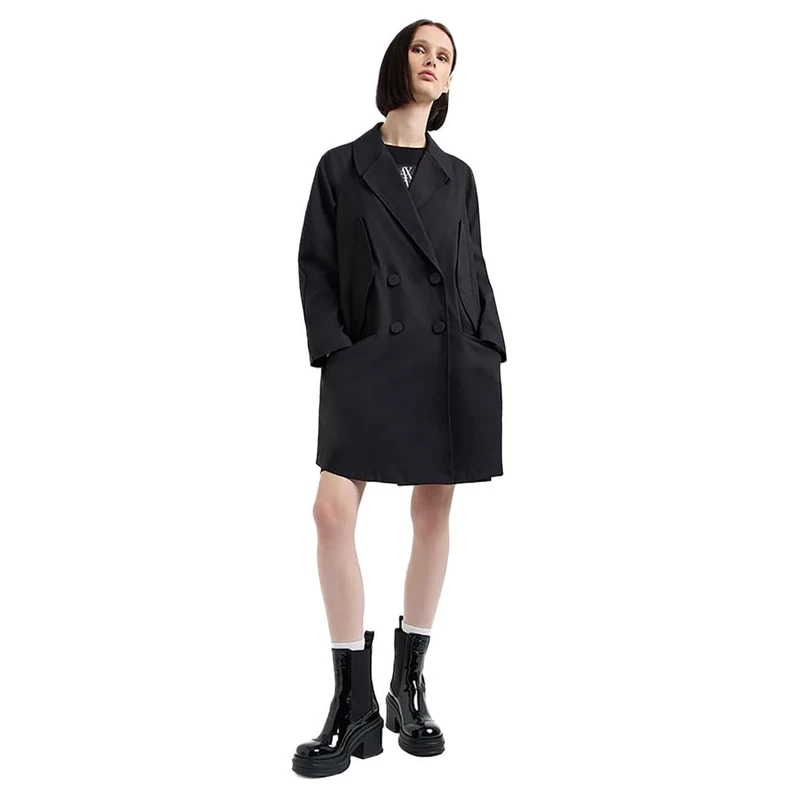 Armani Exchange Women's The Notorius Frank, Sustainable, Double Breasted Caban Coat, Black, L