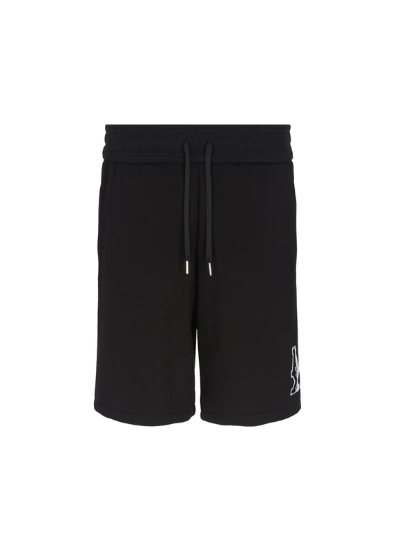 Armani Exchange Men's The Grid, Sustainable, Flock Logo Patch Shorts, Black/Off White, XS