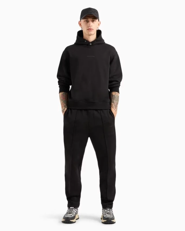 Armani Exchange Men's The Grid, Sustainable, Printed Logo Lettering Sweatpants, Black,