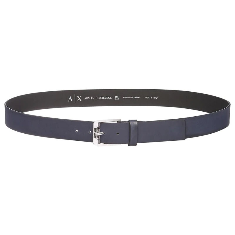 Armani Exchange Men's Adjustable, Silver Buckle Belt, navy blue, One Size