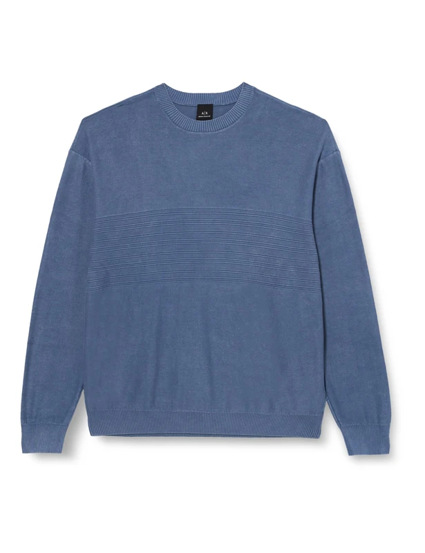 Armani Exchange Men's The Grid, Sustainable, Reverse Jersey Link Stitch Pullover Sweater, Flint Stone, X-Small - Image 1