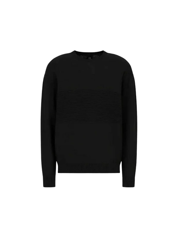 Armani Exchange Men's The Grid, Sustainable, Reverse Jersey Link Stitch Pullover Sweater, Black, X-Small
